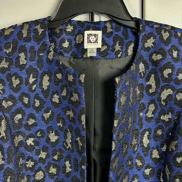 Anne Klein Women's Small Blazer Blue Gold Black Leopard Print Office Business - Picture 3 of 7